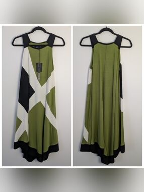 NEW Ozai N Ku Abstract Asymmetrical Midi Dress Lagenlook Art To Wear Size L